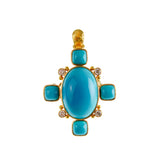Turquoise pendant with gold accents on a white background