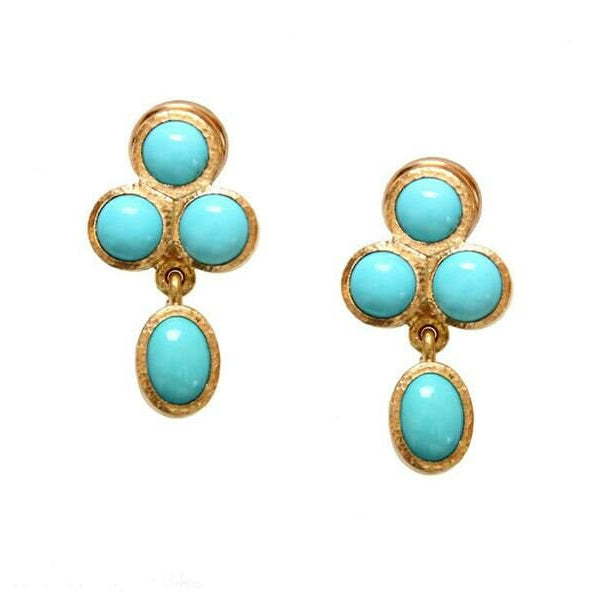 19K Gold earrings with Sleeping Beauty turquoise stones designed by Elizabeth Locke