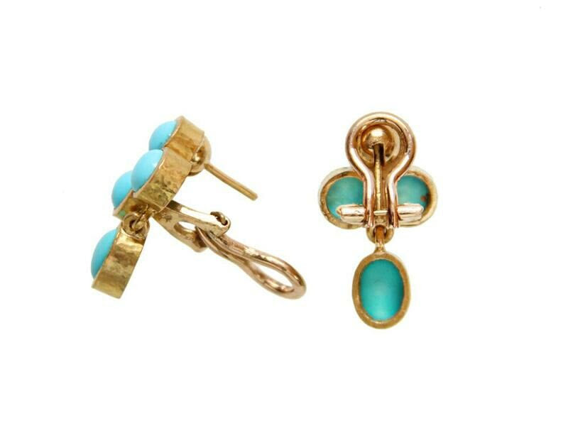 19K Gold earrings with turquoise stones on a white background
