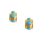 Elizabeth Locke 19K Gold earrings with Sleeping Beauty turquoise stones on a white background