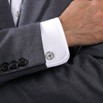 Sterling Silver Round Compass Cufflinks with Black Spinel on body