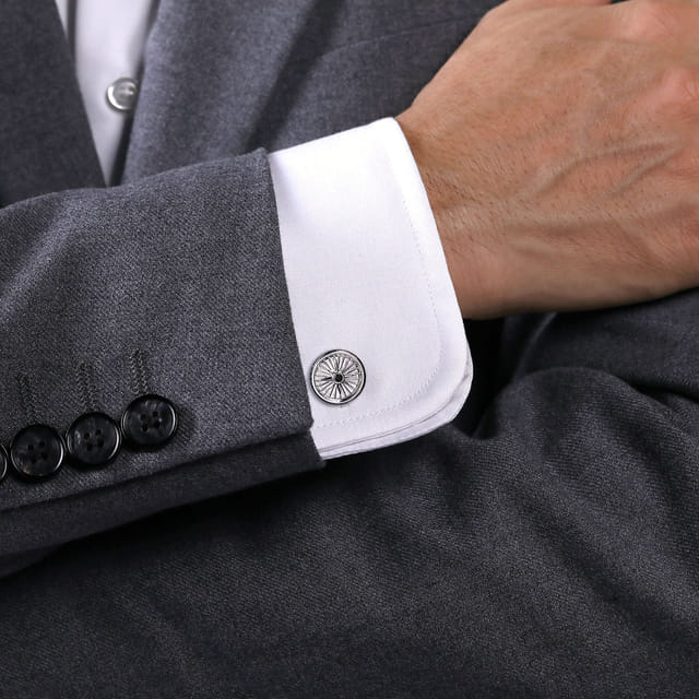 Sterling Silver Round Compass Cufflinks with Black Spinel on body