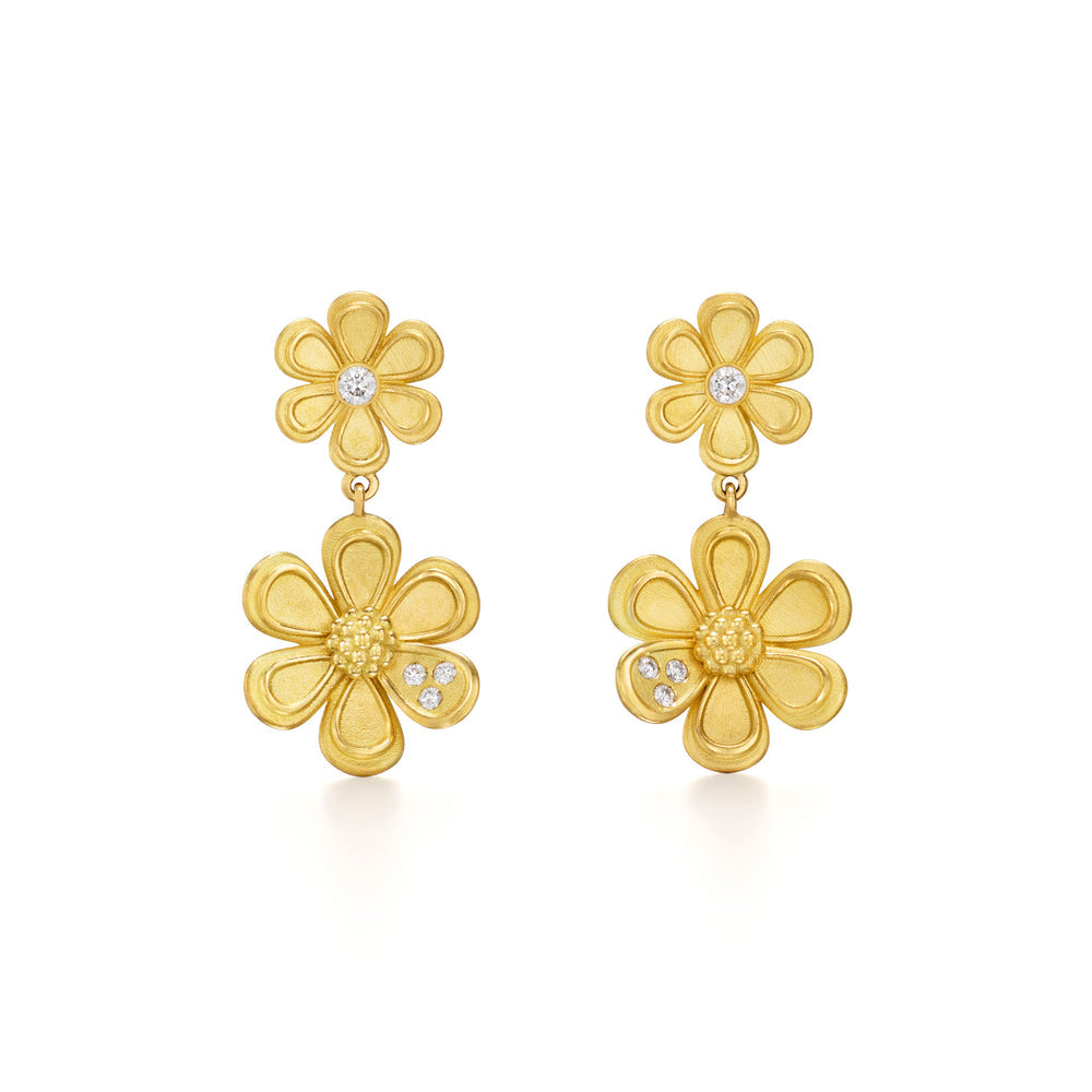 Temple St Clair 18K yellow gold flower-shaped earrings with small diamonds