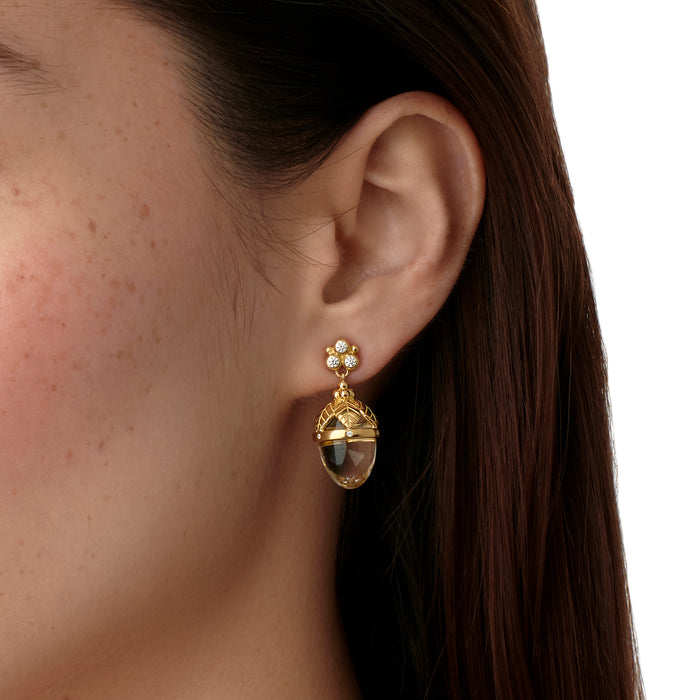 Woman wearing Temple St Clair Arcadia Amulet Earrings