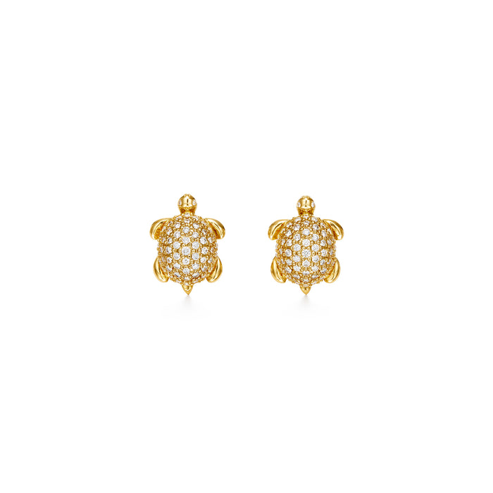 A pair of 18K yellow gold diamond turtle earrings by Temple St. Clair.