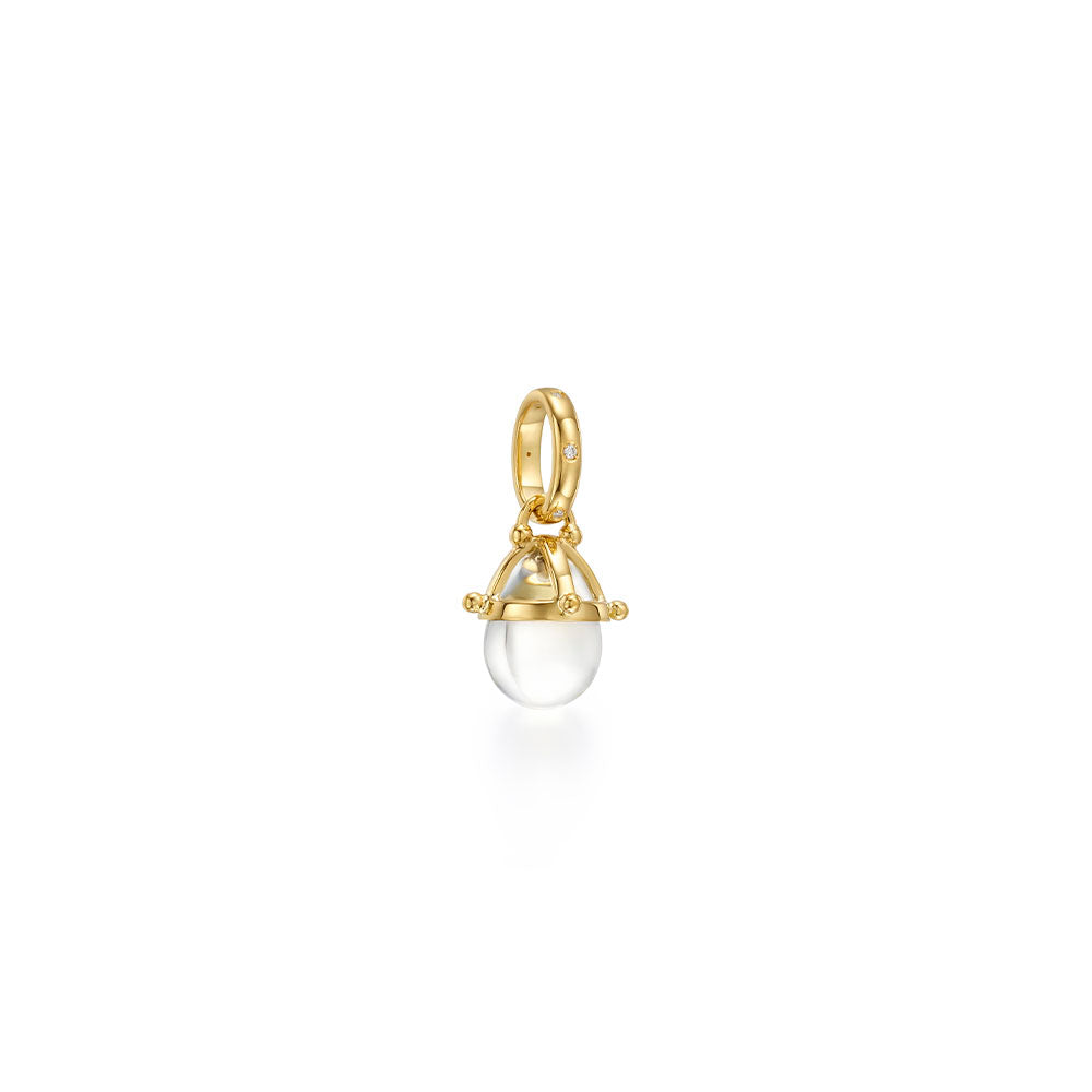 An 18k yellow gold granulated amulet with a natural rock crystal and diamond accent