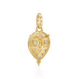 Temple St. Clair 18K Yellow Gold owl-shaped pendant with diamond accents on a white background
