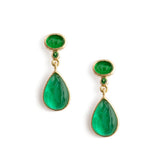 Green Venetian Glass Intaglio teardrop earrings in 19K Yellow Gold designed by Elizabeth Locke on a white background