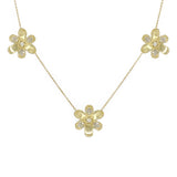 LPL Signature Collection 18K Yellow Gold Large Pave Diamond 3 Station Flower Necklace