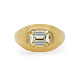 Estate yellow gold ring with emerald cut diamond