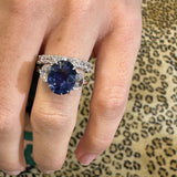 Platinum Oval Sapphire Ring with Diamond Half Moon Side Stones