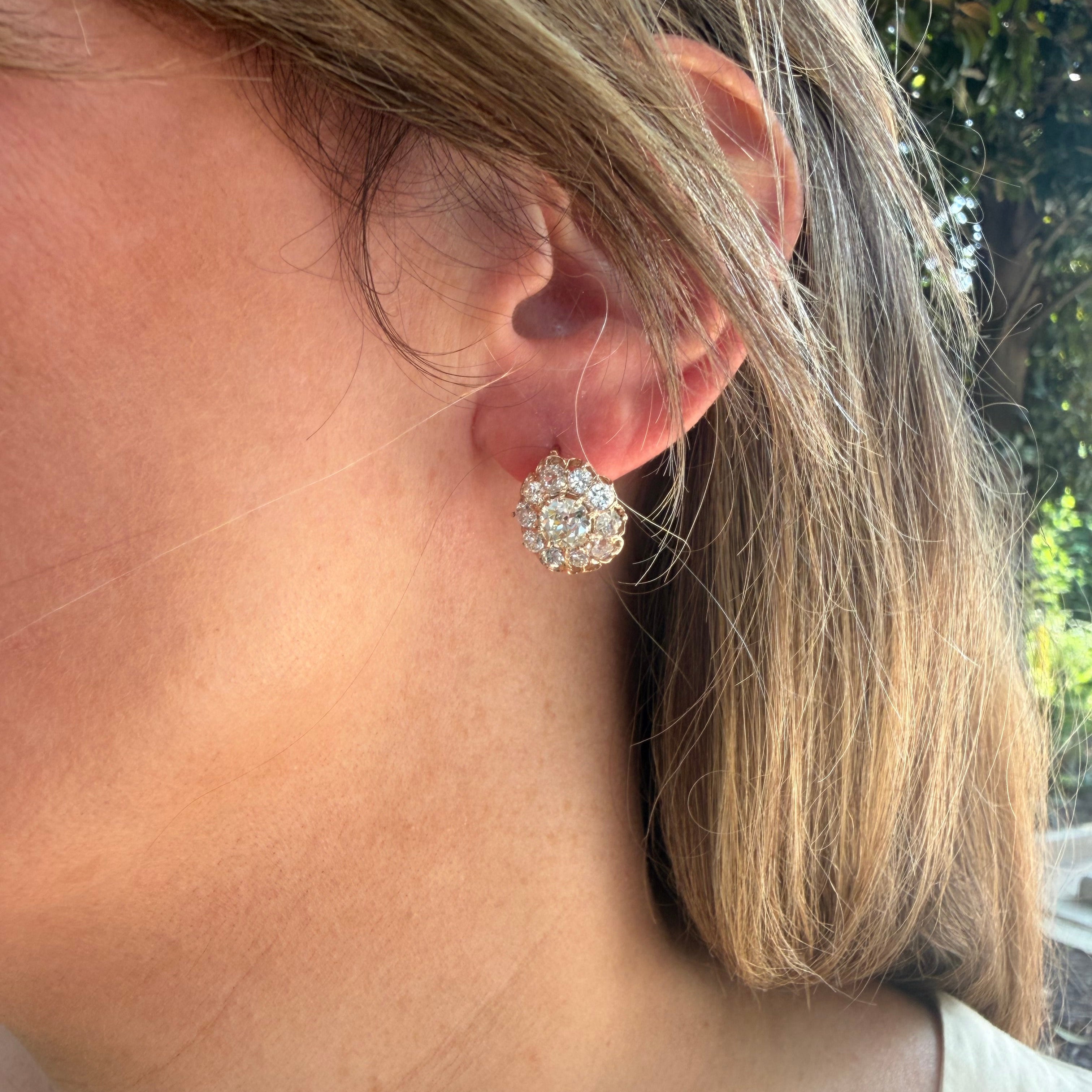 antique_rose_gold_cluster_earrings on ear