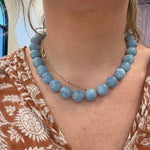 Aquamarine Bead Necklace worn by a woman
