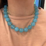 Aqua Blue Chalcedony Beads with Gold Clasp