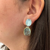 14k Yellow Gold Aqua and Cabochon Drops