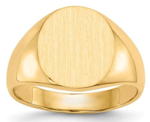 14K Yellow Gold Closed Back Men's Small Oval Signet Ring