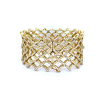 View of clasp on 18k gold and diamond bracelet