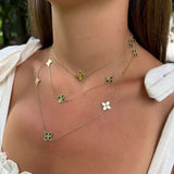 14K Yellow Gold Clover Station Necklaces on model offered by Laura Peare