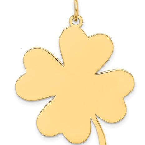 14K Gold four-leaf clover pendant on a white background