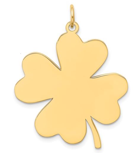 14K Gold four-leaf clover pendant on a white background