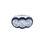 Custom Platinum Triple Bullseye Diamond and Sapphire Ring