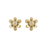 18K yellow gold flower-shaped earrings on a white background