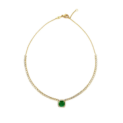 Penny Preville 18K Yellow Gold Diamond and Emerald Necklace