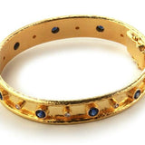 Elizabeth Locke 19K Yellow Gold Blue Sapphire and Diamond Flat Bangle