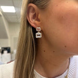 14K Yellow Gold Diamond & White Topaz Drop Earrings