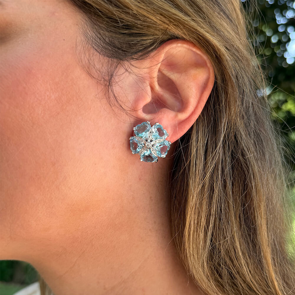 Estate 18K white gold aquamarine earrings