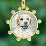 18k yellow gold bespoke pet portrait pendant with diamonds