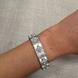 Jude Frances Sterling Silver Floral Motif Wide Cuff with White Topaz