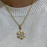 14K Yellow Gold Diamond Flower Pendant
