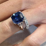 18K White Gold Blue Sapphire and Diamond Ring