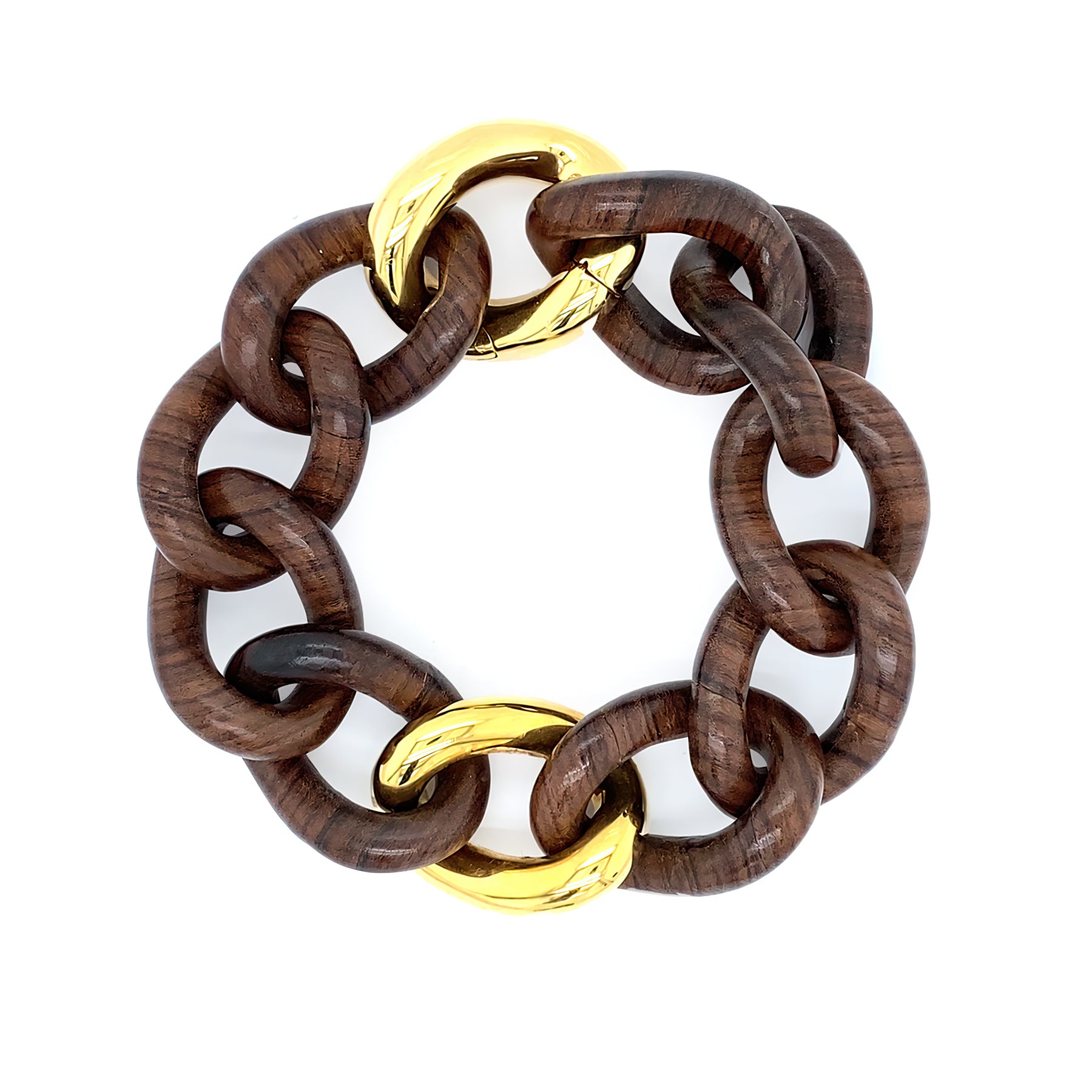 gold plated dark wood link bracelet 