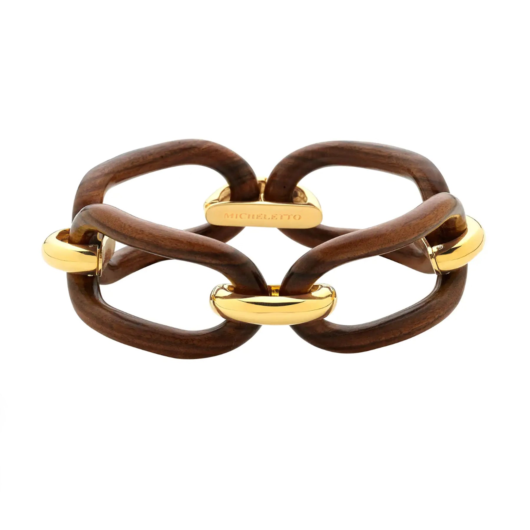 gold plated large link wood bracelet 