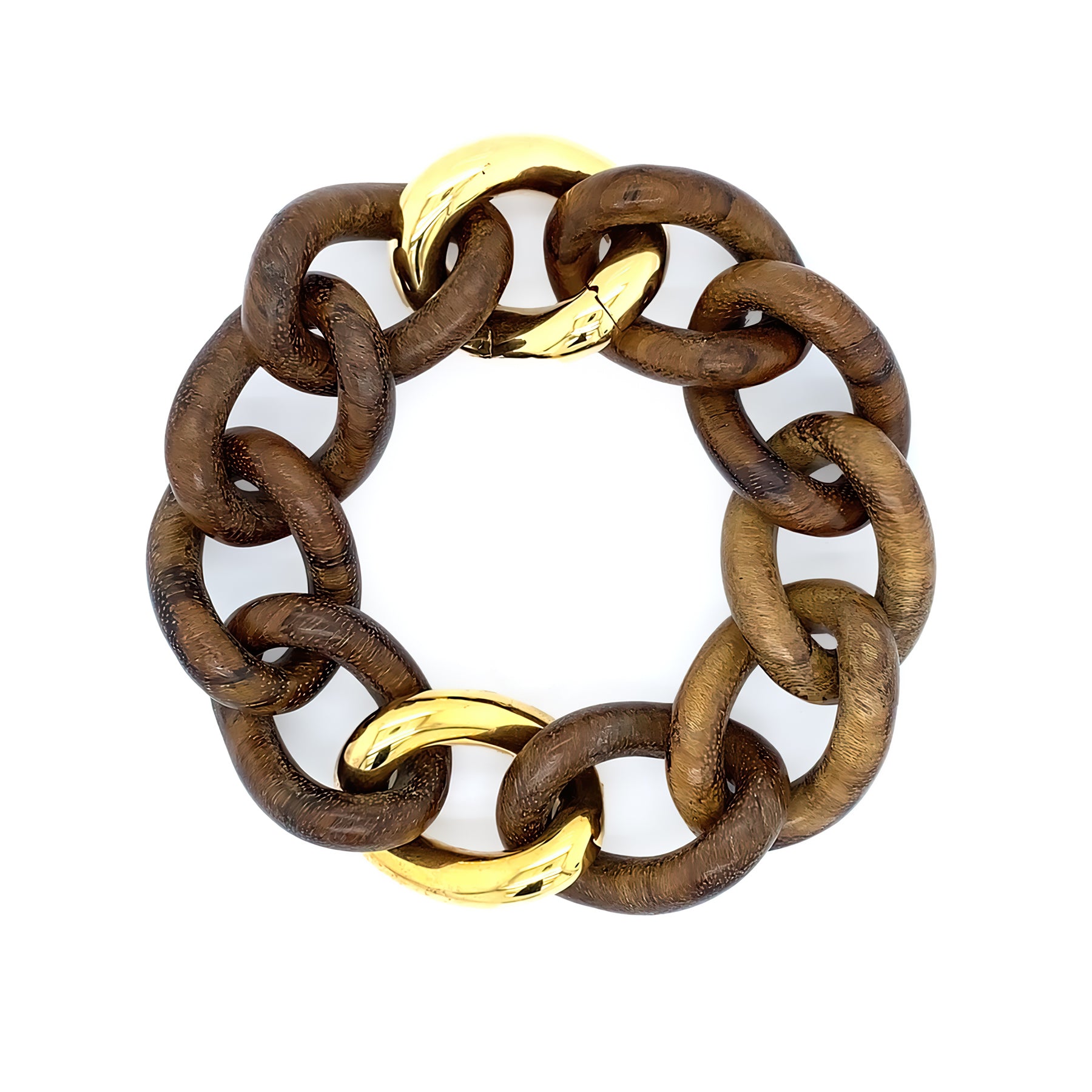 gold plated light wood link bracelet