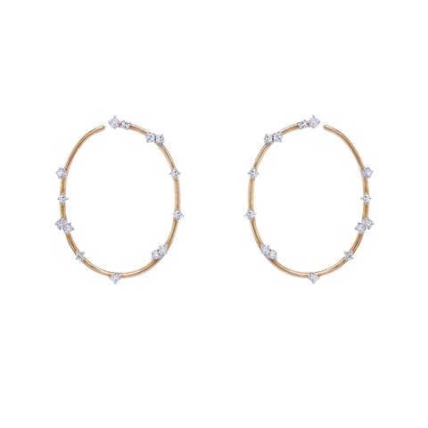 14k Yellow Gold Scattered Diamond Stud Hoops