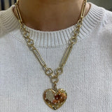 14K Yellow Gold Heart Charm with Scattered Diamonds