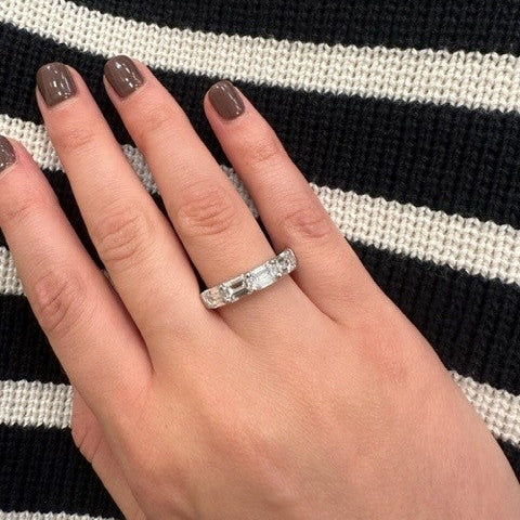 JB Star Platinum Emerald Cut Diamond Band Ring on model