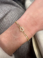 14k Yellow Gold Heart Curb Chain Bracelet