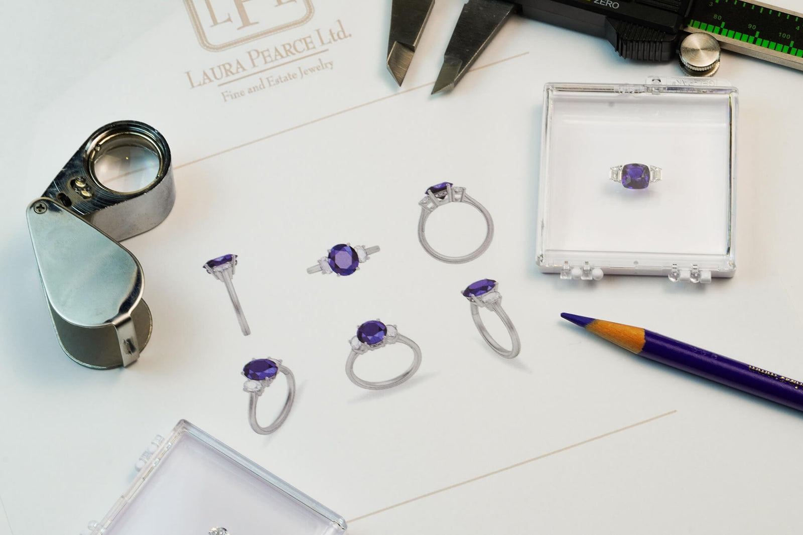 Custom ring design sketches and stones