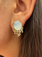 18K Yellow Gold Moon Quartz and Diamond Earrings