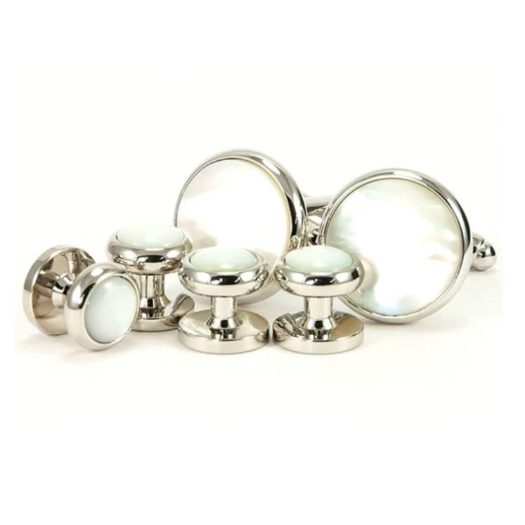 white mother of pearl cufflinks and studs