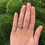 Estate Platinum Octagonal Diamond and Sapphire Ring