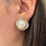 14k Yellow Gold Mabe Pearl Earrings with Diamonds