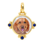 bespoke pet portrait pendant in 18k yellow gold and sapphires