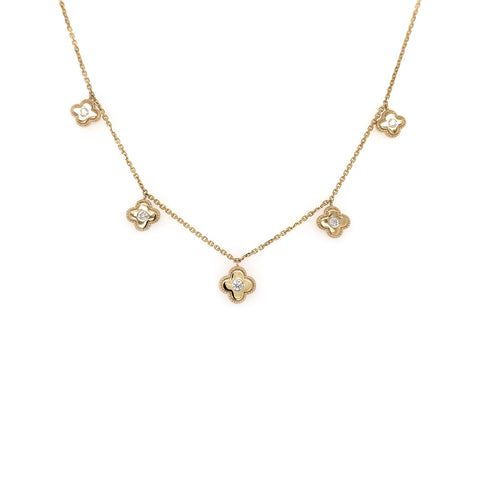 14k Yellow Gold Flower Drop Necklace