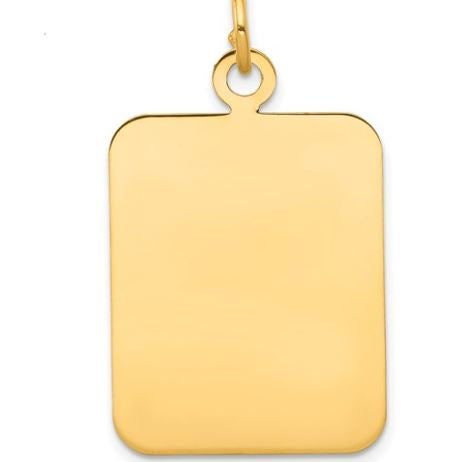 14K Rectangular Gold pendant on a white background