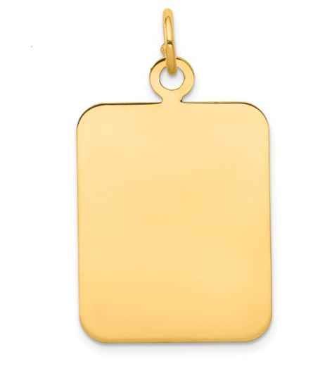 14K Rectangular Gold pendant on a white background